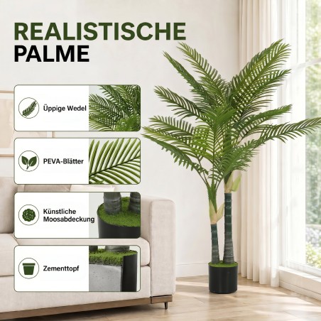 150 cm kõrgune kunstpalm 16 lehe ja potiga, roheline