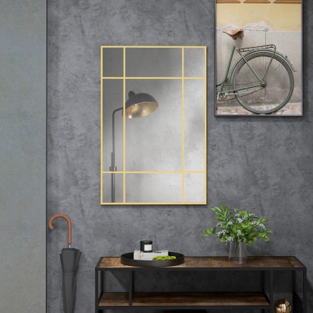 Dekoratiivne seinapeegel metallraami ja kuldsete triipudega, 90 × 60 cm