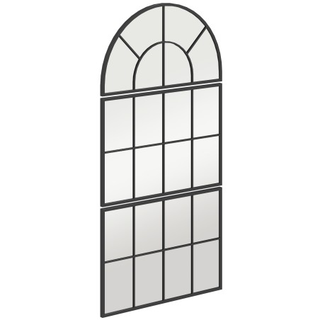 Kolmeosaline aknakujuline seinapeegel metallraamiga, 76 × 53 cm, must