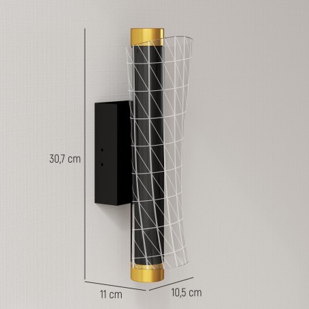 Timmitav metallist LED-seinavalgusti restdisainiga, must