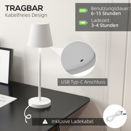 USB-laetav metallist laualamp 3 valgusvärvi ja puutelülitiga, valge