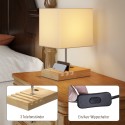 Öölamp USB-pesade, puidust aluse ja panipaikadega, valge