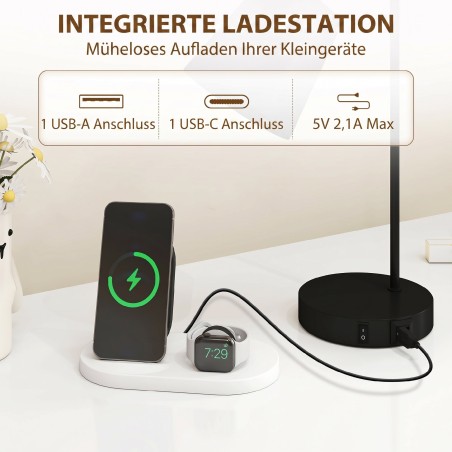 Kahe USB-A ja USB-C ühendusega laualambi komplekt, must