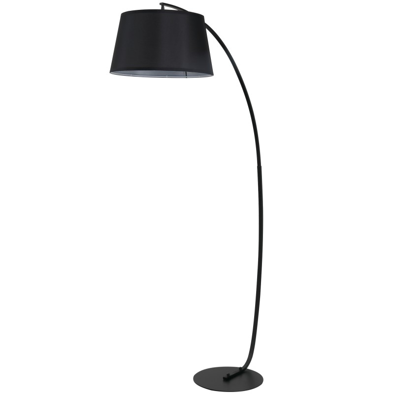 Kaarjas metallist põrandalamp riidekupli ja ümara alusega, must, 105 × 47 × 190 cm