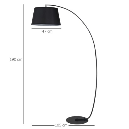Kaarjas metallist põrandalamp riidekupli ja ümara alusega, must, 105 × 47 × 190 cm