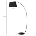 Kaarjas metallist põrandalamp riidekupli ja ümara alusega, must, 105 × 47 × 190 cm