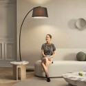 Kaarjas metallist põrandalamp riidekupli ja ümara alusega, must, 105 × 47 × 190 cm