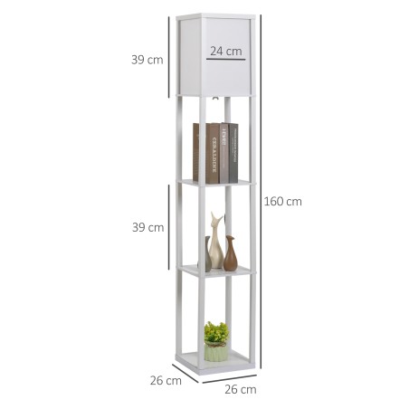 Riiulitega puidust põrandalamp 26 × 26 × 160 cm, pirnita