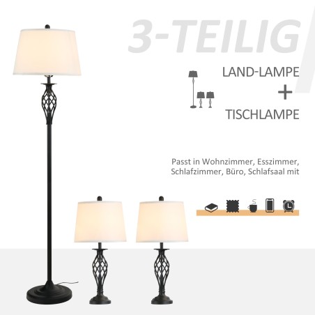 Kolme lambi komplekt metallist, must ja valge, jalalülitiga