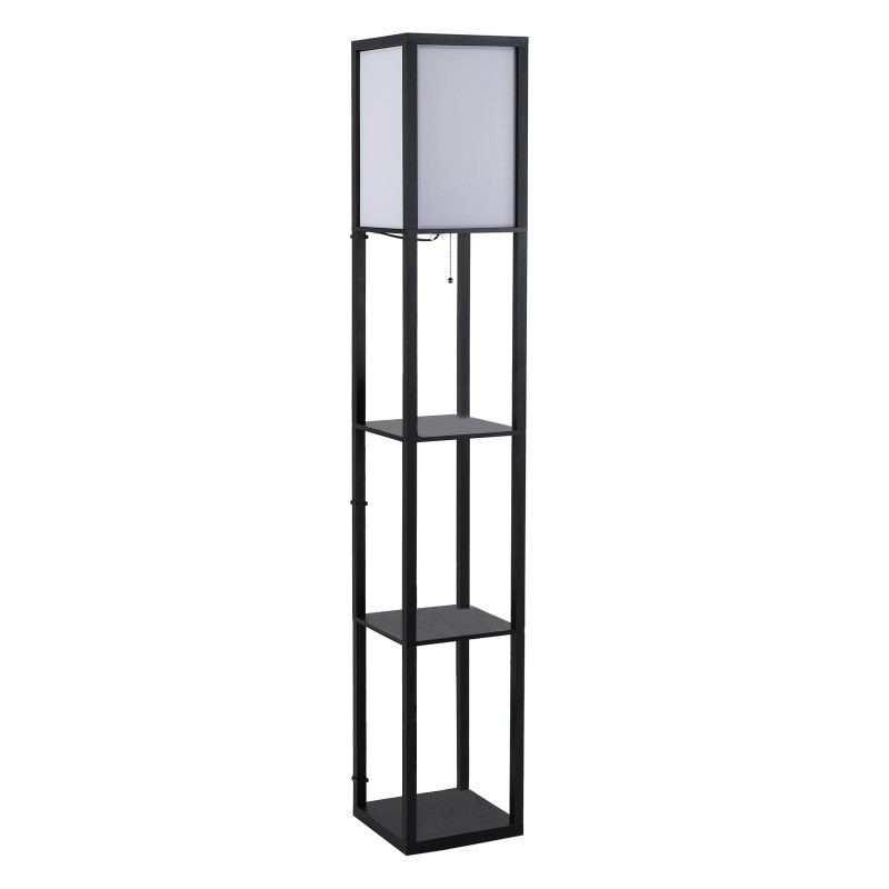 Riiulitega puidust põrandalamp 26 × 26 × 160 cm, pirnita