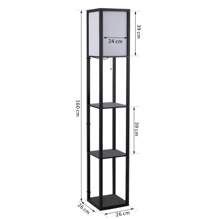 Riiulitega puidust põrandalamp 26 × 26 × 160 cm, pirnita