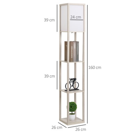 Riiulitega puidust põrandalamp 26 × 26 × 160 cm, pirnita