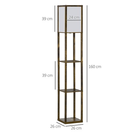 Riiulitega puidust põrandalamp 26 × 26 × 160 cm, pirnita