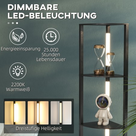 Dimitatav LED-põrandalamp 4 riiuliga, soe valge valgus, must