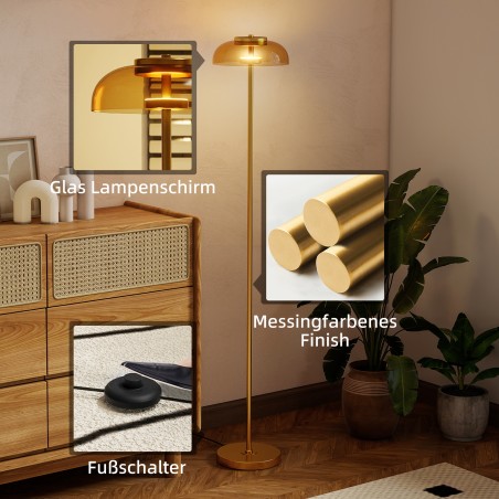 LED-põrandalamp sooja 3000 K valguse ja jalglülitiga, 25 × 25 × 134 cm, messing