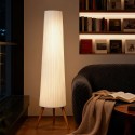 Valge LED-põrandalamp puidust statiivi ja jalglülitiga, 46 × 46 × 153 cm