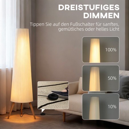Valge LED-põrandalamp puidust statiivi ja jalglülitiga, 46 × 46 × 153 cm