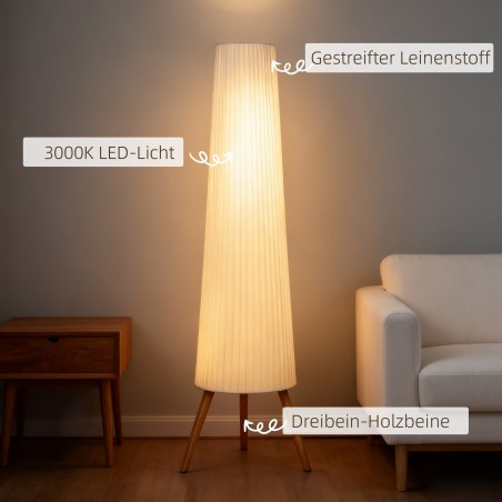 Valge LED-põrandalamp puidust statiivi ja jalglülitiga, 46 × 46 × 153 cm