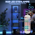 Must RGB-põrandalamp klaasriiulite, puldi ja muusika sünkroonimisega