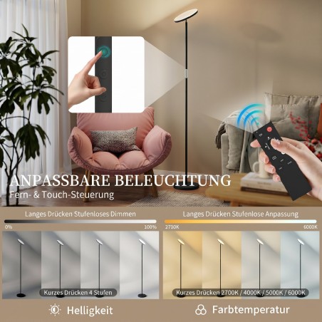 Hämardatav RGB-põrandalamp kaugjuhtimispuldi ja puutejuhtimisega, must