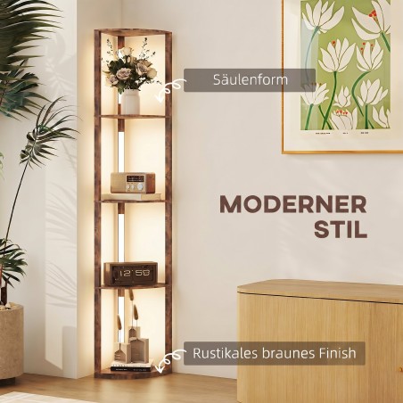 LED-põrandalamp riiulitega, 5-astmeliselt hämardatav, pruun