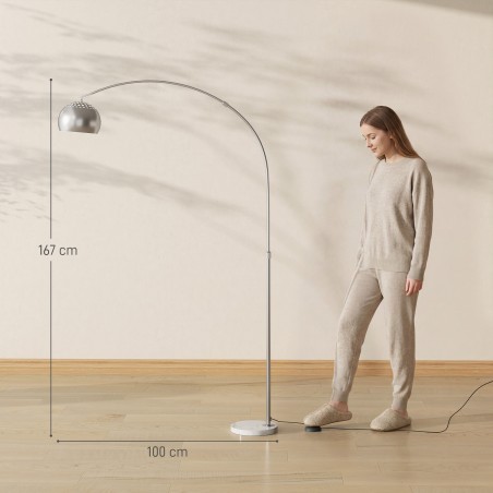 Kaarekujuline põrandalamp marmorist alusega, 167 cm, hõbedane