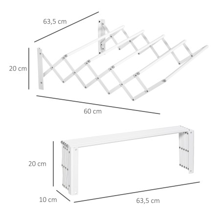 Seinale kinnitatav kokkupandav pesukuivati, 63,5 × 60 × 20 cm, valge