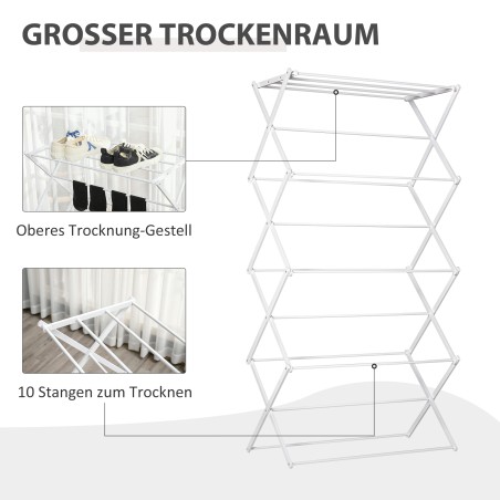 Kokkupandav 8-tasandiline pesurest, metall ja plast, valge, 74 × 35 × 144 cm