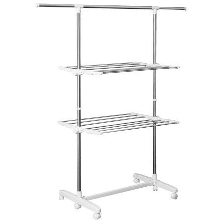 Valge 3-tasandiline ratastega tornkuivatusrest, 154 cm
