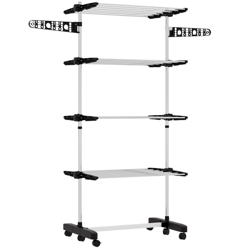 Riideõhutus 5 taset, kokkupandav, ühe klõpsuga süsteem, 142 cm x 55 cm x 1 72 cm, must + hõbe