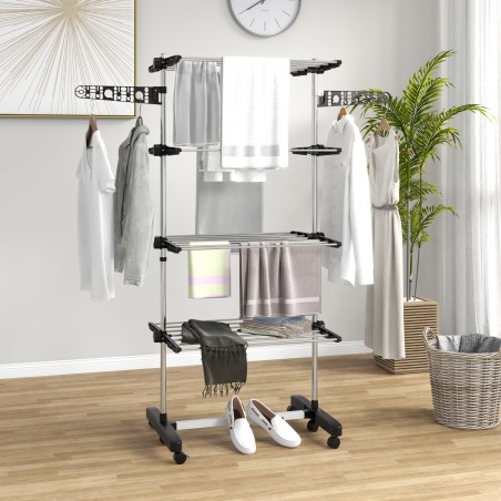 Riideõhutus 5 taset, kokkupandav, ühe klõpsuga süsteem, 142 cm x 55 cm x 1 72 cm, must + hõbe
