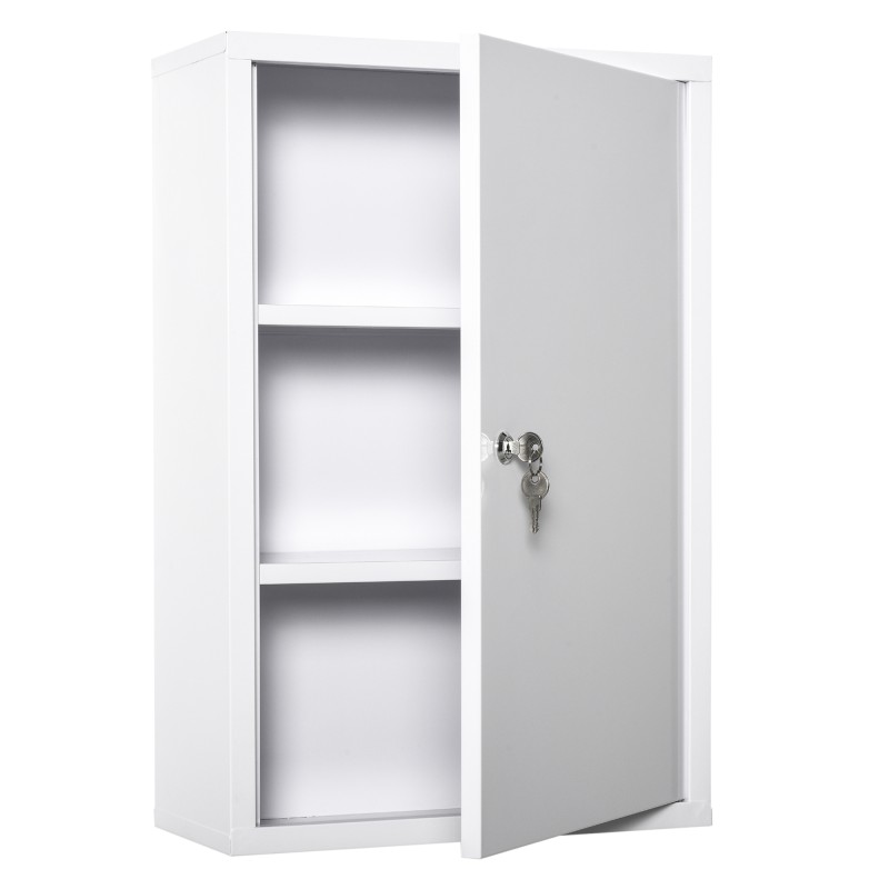 Lukustatav metallist ravimikapp 3 riiuliga, 40 × 18 × 60 cm, valge
