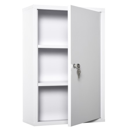 Lukustatav metallist ravimikapp 3 riiuliga, 40 × 18 × 60 cm, valge