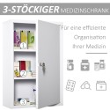 Lukustatav metallist ravimikapp 3 riiuliga, 40 × 18 × 60 cm, valge