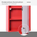 Lukustatav metallist ravimikapp klaasukse ja 4 riiuliga, punane