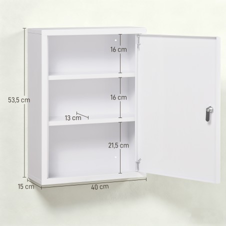 Lukustatav terasest meditsiinikapp kolme sektsiooniga, valge, 40 × 15 × 53,5 cm