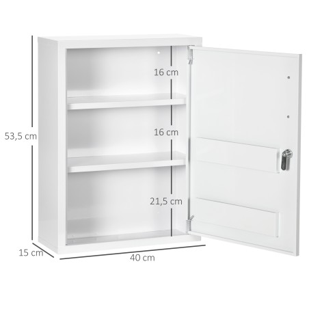 Lukustatav terasest ravimikapp retseptilahtri ja kolme sektsiooniga, valge, 40 × 15 × 53,5 cm