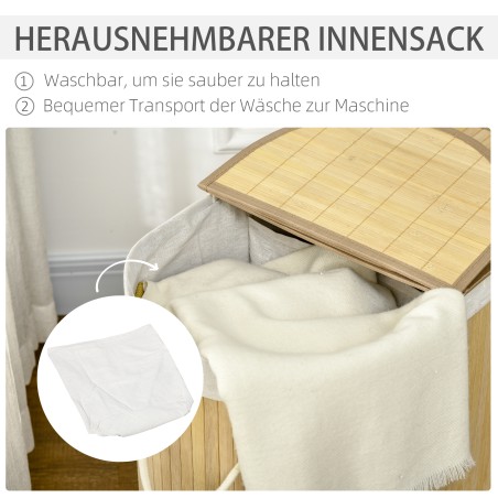 Pesukorv 100 l eemaldatava pesupingiga, 62,5 × 37 × 60,5 cm, naturaalne ja valge