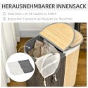 Bambusest pesukorv kaane ja käepidemega, 2 sektsiooni, 100 l, hall-naturaalne