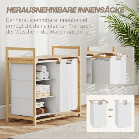 Bambusest pesukorv riidest sahtli ja pesukotiga, 70 × 36 × 70 cm