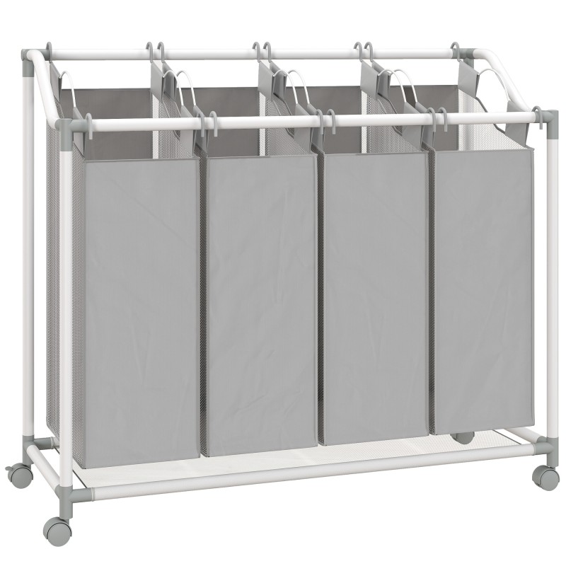 4 kambriga pesukorv ratastel, eemaldatav pesukott, 160 l, hall