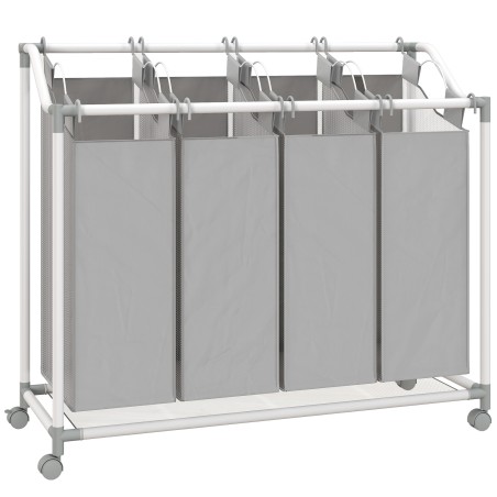 4 kambriga pesukorv ratastel, eemaldatav pesukott, 160 l, hall