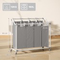 4 kambriga pesukorv ratastel, eemaldatav pesukott, 160 l, hall