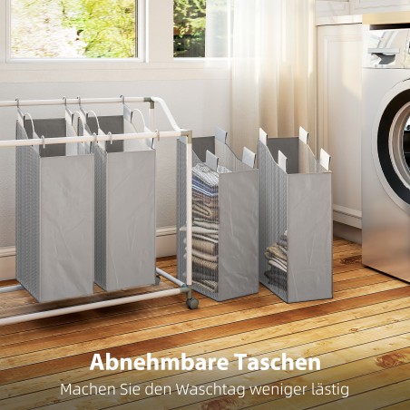 4 kambriga pesukorv ratastel, eemaldatav pesukott, 160 l, hall