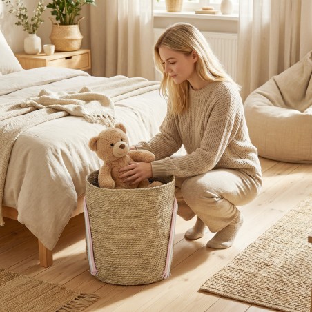 24,7-liitrine vikerkaarekaunistusega punutud hoiukorv, naturaalne