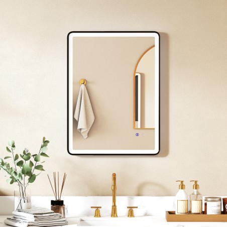 LED-vannitoapeegel 80 × 60 cm, uduvastane, dimmitav, musta raamiga