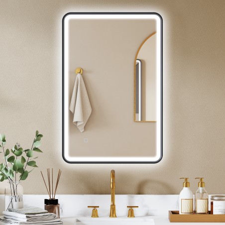 LED-valgustusega vannitoapeegel 90 × 60 cm, 3 valgusvärvi, must
