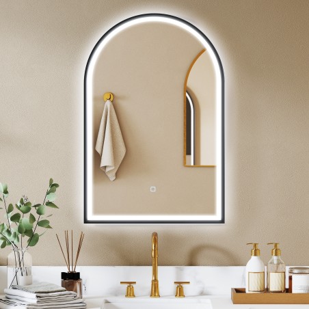LED-vannitoapeegel 60 × 90 cm esi- ja tagavalgustuse ning puutelülitiga, must