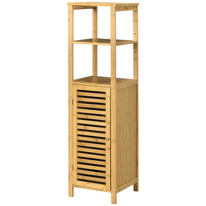 Bambusest vannitoakapp restukse ja reguleeritavate riiulitega, 33 × 30 × 120 cm