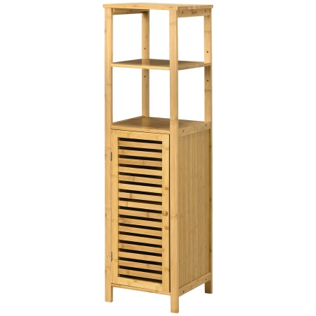 Bambusest vannitoakapp restukse ja reguleeritavate riiulitega, 33 × 30 × 120 cm